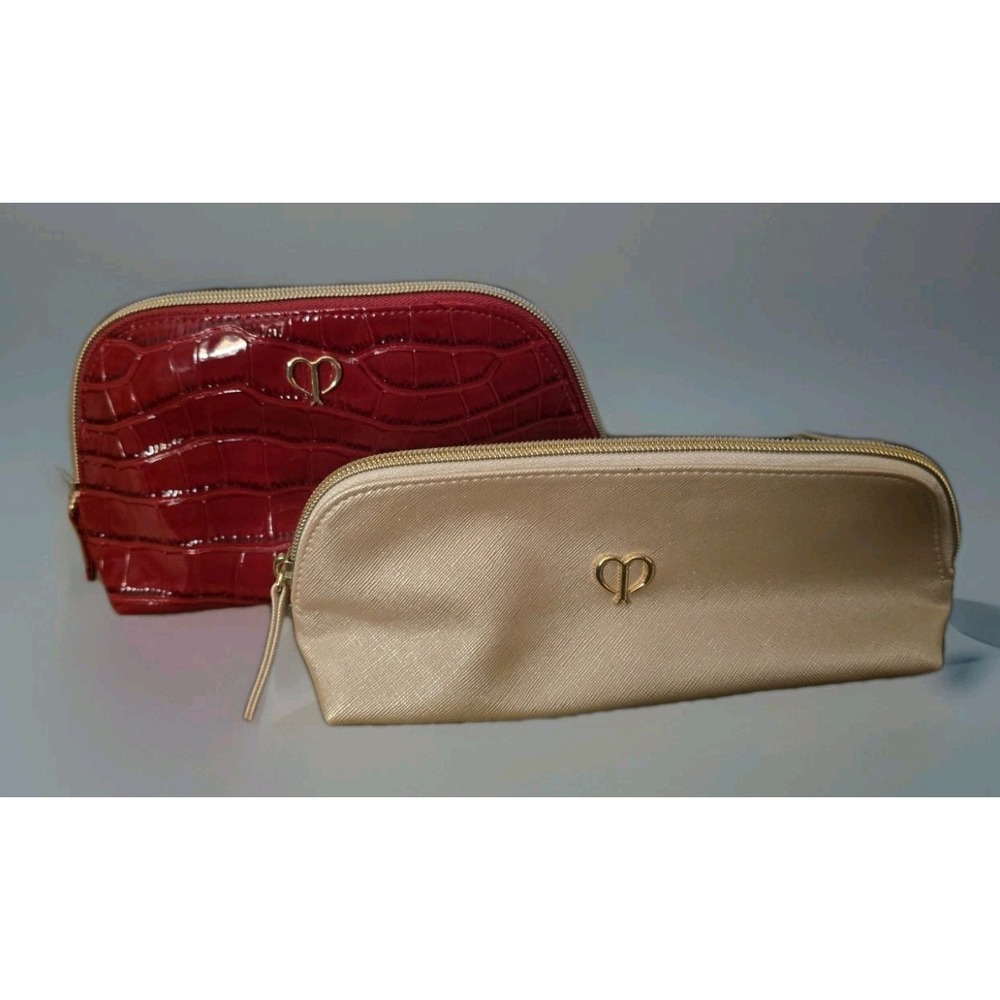 Clé de Peau Red OS Cosmetic Bag Set Gold Saffiano Pouch Luxury Makeup Cases
